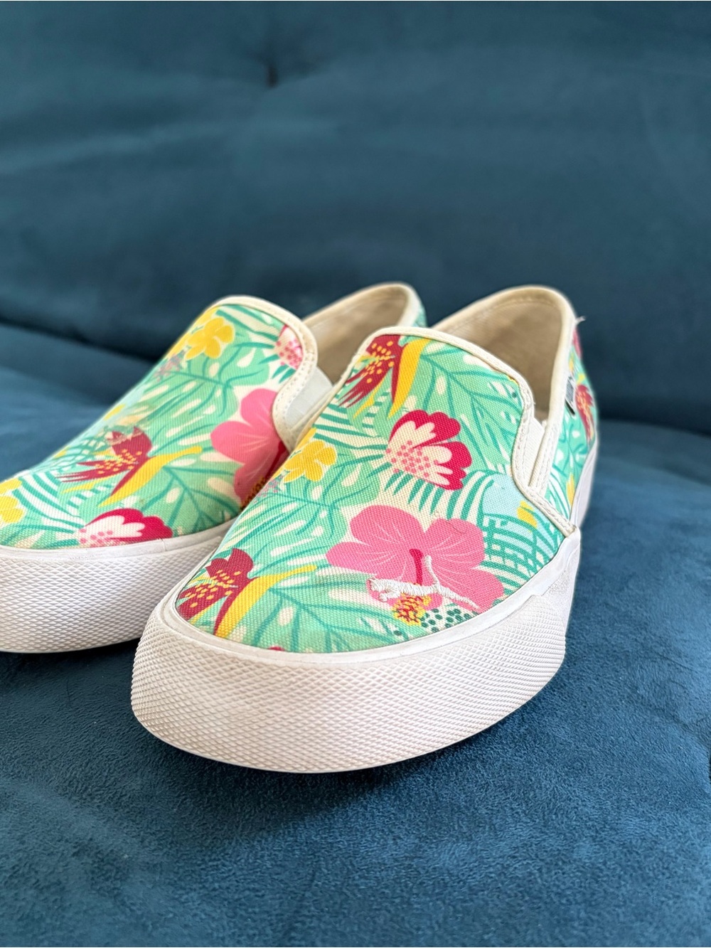 Puma Slip-On Sneakers in Aqua with Pink & Yellow Floral Print